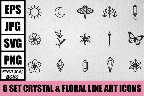 Download Mystical Boho Crystal Line Art Bundle - Mystical boho Collection