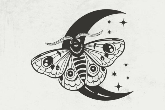 Download Magic Artwork with Moon and Moth Svg - Artwork Collection