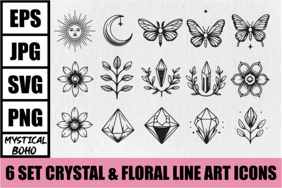 Download Mystical Boho Crystal Line Art Set - Mystical boho Collection