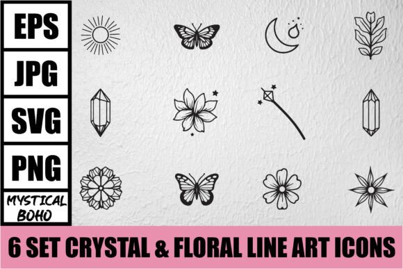 Download Mystical Boho Crystal Line Art Bundle - Mystical boho Collection