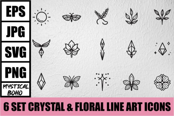 Download Mystical Boho Crystal Line Art Bundle - Mystical boho Collection