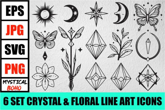 Download Mystical Boho Crystal Line Art Set - Mystical boho Collection